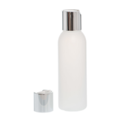 Botella 125 ml HDPE Traslúcido con Tapón Disc-Top Plata Aluminio (24/410) - Botellas HDPE